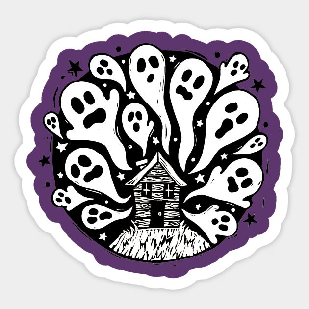 Spooky Ghost House Sticker by Woah there Pickle